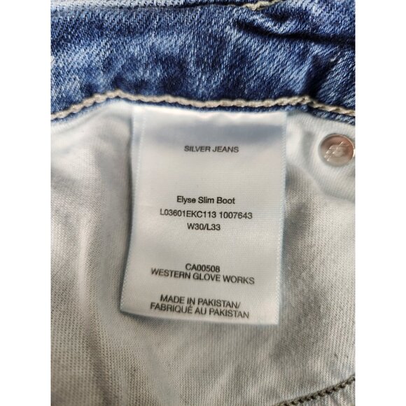 Silver Jeans Womens 32"x30.5" Elyse Slim Boot Cut Pants Stretch Blue Denim - Picture 15 of 16